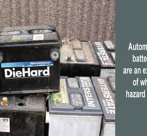 Automotive batteries are an example of which hazard class?