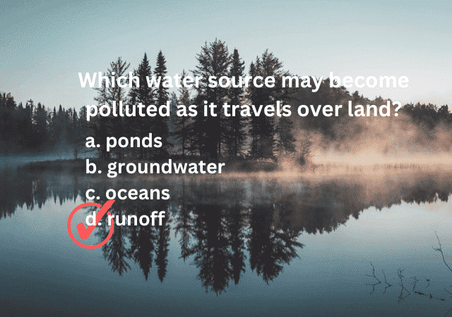 Which water source may become polluted as it travels over land?